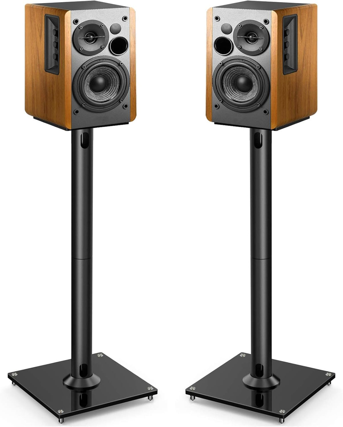 PERLESMITH Universal Speaker Stands for Surround Sound -Height Adjustable Extend 33.3”to 45.1”, Floor Speaker Stand for Satellite & Studio & Bookshelf Speakers up to 11LBS,1 Pair Black, PSSS2