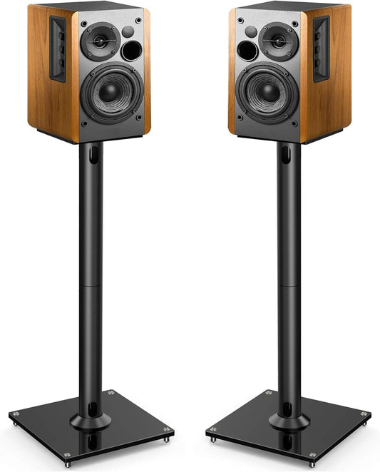 PERLESMITH Universal Speaker Stands for Surround Sound -Height Adjustable Extend 33.3”to 45.1”, Floor Speaker Stand for Satellite & Studio & Bookshelf Speakers up to 11LBS,1 Pair Black, PSSS2
