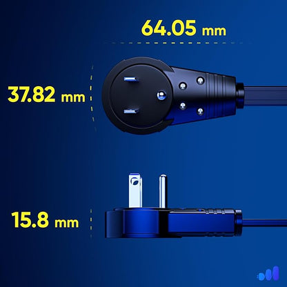 Maximm Cable 2 Ft 360° Rotating Flat Plug Extension Cord, 16/3 AWG Multi 3 Outlet 3-Prong Grounded Wire- Black - UL Certified