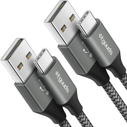 etguuds 6.6ft USB A to USB C Cable 3A Fast Charging, 2-Pack USB A to USB Type C Charger Cord for iPhone 16 15 Pro/Pro Max/Plus, for Samsung Galaxy S24 S23 S22 S21 S20 S10 A55 A54 Flip Note, Moto, Gray