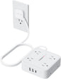 TESSAN Flat Plug Extension Cord, 5 Ft Surge Protector Power Strip with 3 USB (1 USB C) 8 Outlets, 900J Surge Protection, 3 Sided Outlet Extender with Power Switch for Dorm Room Essentials, White