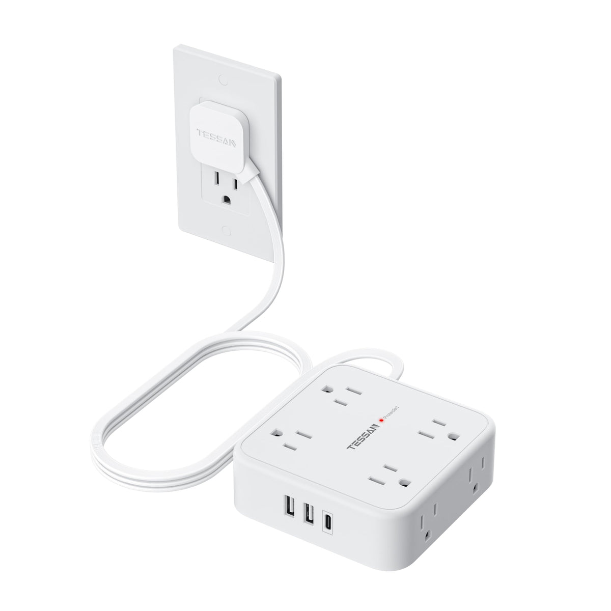 TESSAN Surge Protector Power Strip with 900J Surge Protection, 20 Ft, Grey