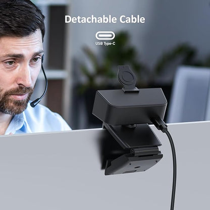 NexiGo N60 Pro (Gen 2) 1080P Webcam with Distortion-Free Lens, USB A to Type-C Data Cable, Noise Reduction Mic & Privacy Cover, for Zoom/Skype/Teams/Webex, Laptop MAC PC Desktop