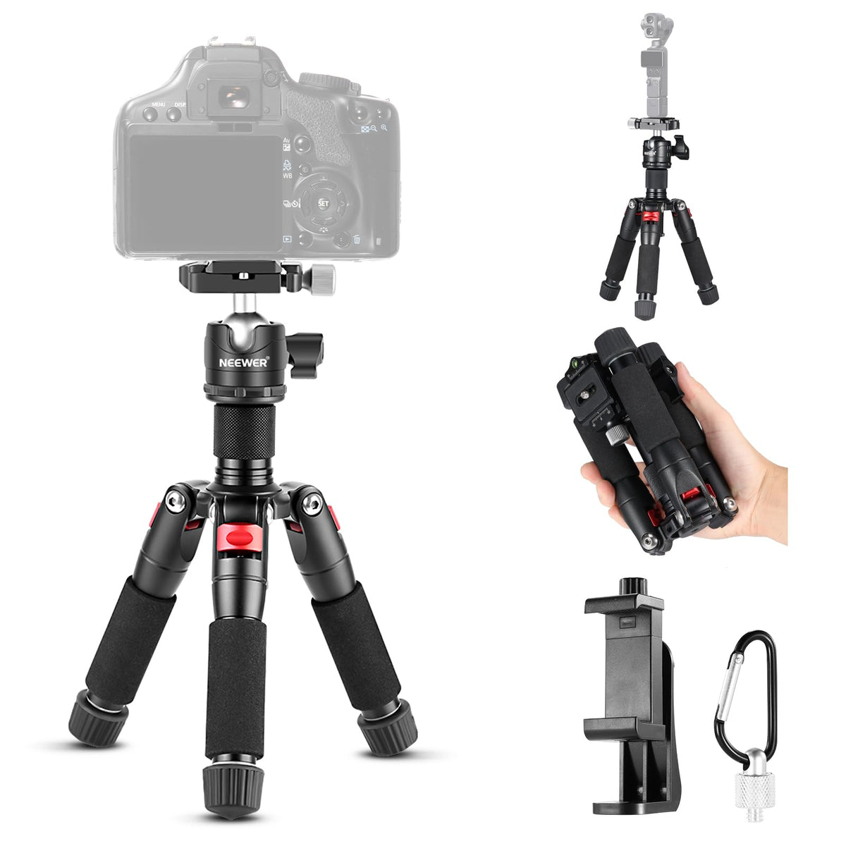 NEEWER Mini Desk Camera Tripod with Cell Phone Holder, 20"/50cm, TP-AAM521