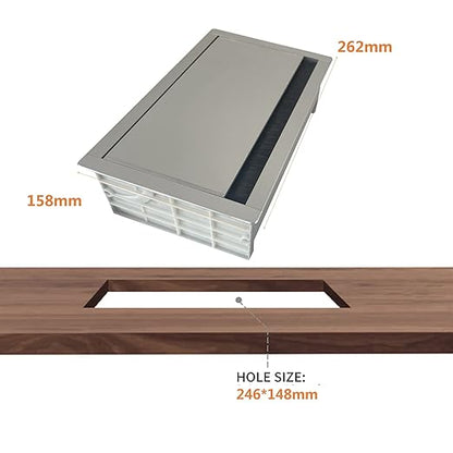 ZESHAN Conference Table Power hub Desktop pop up Outlet with 3 US Plugs and USB C Fast Charger for Home Office Tabletop, 1.8M Extension Power Cord for Desk, Silver