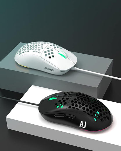 FIRSTBLOOD ONLY GAME. AJ380 69g Lightweight Gaming Mouse with Honeycomb Shell, RGB Backlit, 16000 DPI PixArt 3338 Sensor, Programmable 6 Buttons, Black