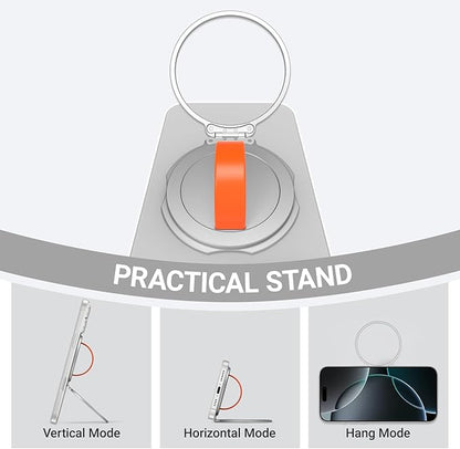 Grat 3 Upgraded Magnetic Phone Grip Stand, 360° Rotatable Silicone Strap Phone Loop Holder, Detachable Ring Kickstand Compatible with Magsafe iPhone 16 15 14 13 12 Pro/max, Silver