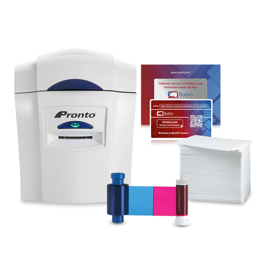 Bodno Magicard Pronto ID Card Printer & Complete Supplies Package ID Software - Bronze Edition