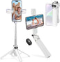 Mini Phone Tripod Stand,MQOUNY 38" Phone Tripod &Selfie Stick with Wireless Rechargeable Remote & Removable Light, Extendable Tripod Stand 360 Rotation Compatible with Phone&Android Samsung (White)