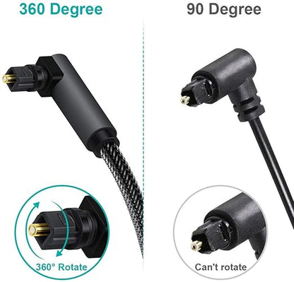 EMK 90 Degree Toslink Optical Cable 360 Degree Free-Rotating Plug Fiber Optic Cable S/PDIF Toslink Male to Male for Home Theater, Sound Bar, TV, PS4, Xbox,Grey (16ft/5m)