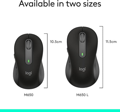 Logitech Wireless Mouse Signature M650 L Full Size - Large Hands, 2-Year Battery, Silent Clicks, Customizable Buttons, Bluetooth, PC/Mac/Chromebook - Black, Right-Handed, Large