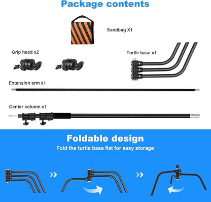 Soonpho Heavy Duty C Stand with Boom Arm,Black Stainless Steel Tripod Base Adjustable Photography Light Stand with Grip Head/Sand Bag for Lighting,Overhead Shooting,Reflector,Softbox,Umbrella...