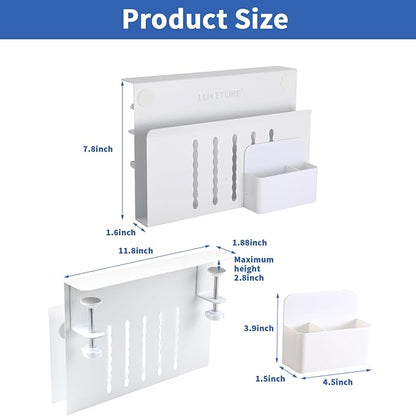 LUKETURE Laptop Holder, Steel Desk Side Storage, No Drill Standing Desk Accessories, Clamp on Laptop Mount with Pen Holder, Fits Flat Edge Tables 0.3" to 2.8" (White, M(1 Tier))