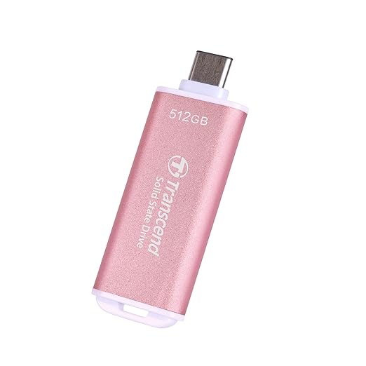 Transcend 512GB External SSD, USB 3.2 Gen2, Up to 1,050MB/s, Portable SSD with Type C, for Steam Deck, ROG Ally, MSI Claw, Windows & Mac, iPhone, iPad, Android, PS5, Xbox, Smart TV, Pink