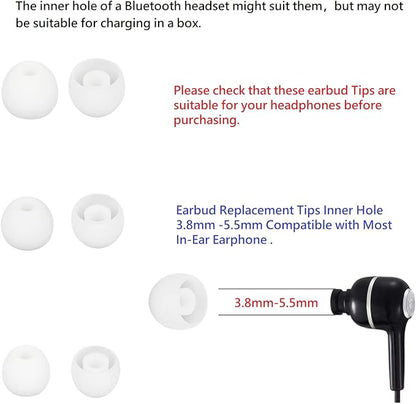 Earbud Tips Soft and Comfortable Headphone Ear Tips Ear Bud Replacement Pieces Silicone Fit Most in-Ear Headphones，Inner Hole 3.8mm -5.5mm，18 Pairs White S/M/L Replacement Earbud Tips