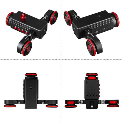 EACHSHOT Motorized Dolly Car, 3-Wheels Wireless Electric Track Rail Slider Video Camera Dolly Car with Remote Control, Compatible with DSLR Camera, Camcorder, for GoPro, iPhone, and Android Smartphone