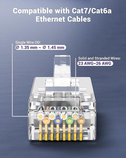 VCE RJ45 Connectors CAT7/CAT6A UL-Listed 30-Pack Non-Pass-Thru, Shielded Modular Plugs Gold Plated Network Ends for 23AWG Ethernet Cable with Strain Relief Boots - Black