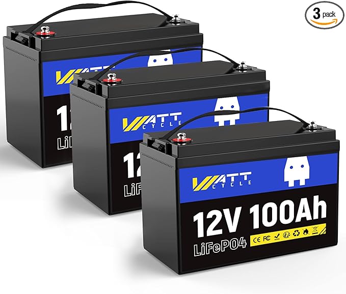 3X 12V 100Ah LiFePO4 Lithium Battery - Group 24, 15000+ Deep Cycles, Built-in 100A BMS, Low-Temp Tech for RV, Solar, Marine, Trolling Motor, Home Energy Storage (3 Pack)