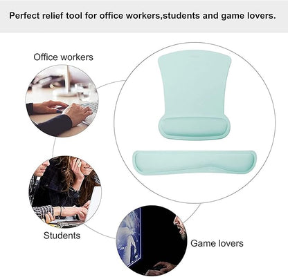 MOSISO Wrist Rest Support for Mouse Pad & Keyboard Set, Ergonomic Mousepad Non-Slip Base Home/Office Pain Relief & Easy Typing Cushion with Neoprene Cloth & Raised Memory Foam, Mint Green
