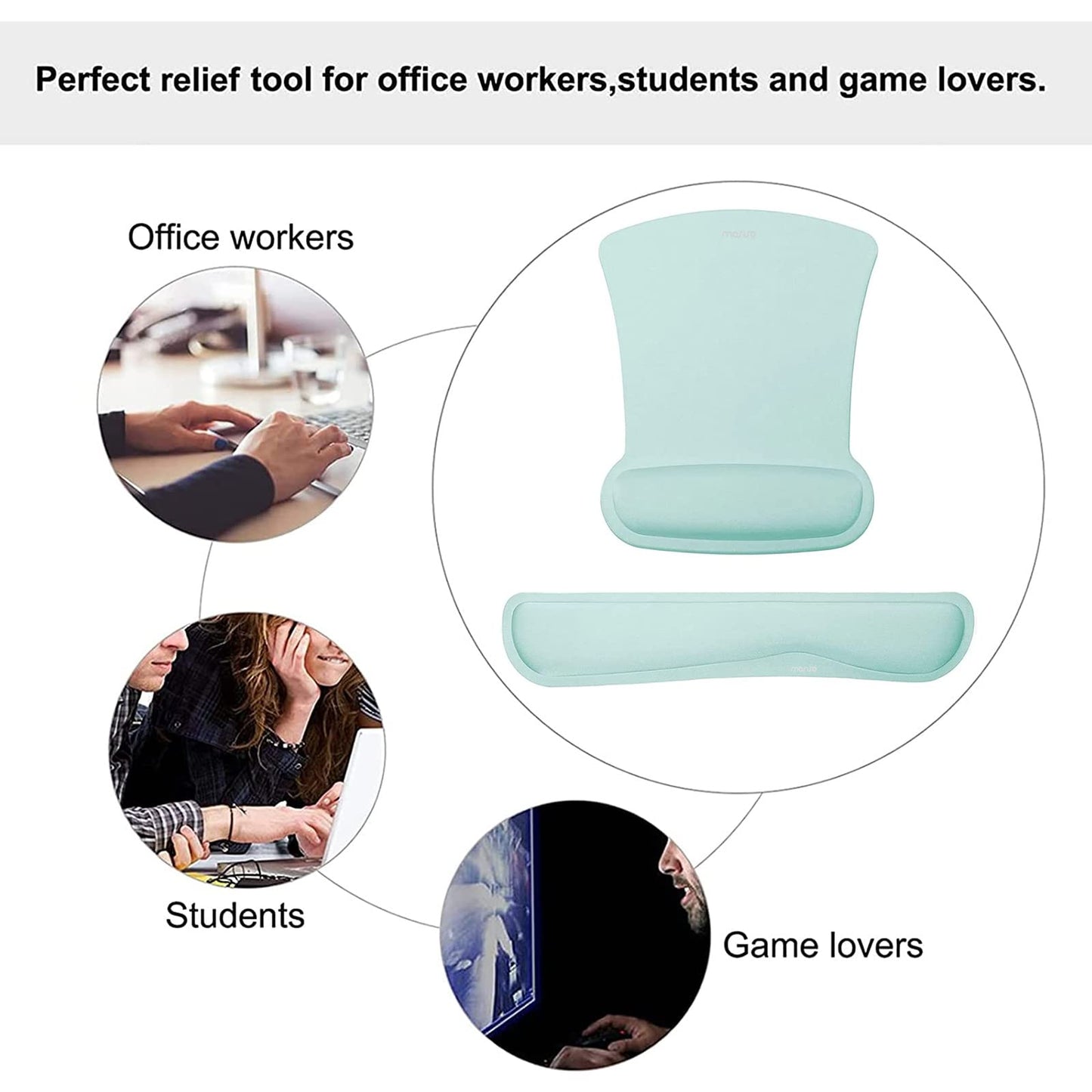 MOSISO Wrist Rest Support for Mouse Pad & Keyboard Set, Ergonomic Mousepad Non-Slip Base Home/Office Pain Relief & Easy Typing Cushion with Neoprene Cloth & Raised Memory Foam, Mint Green