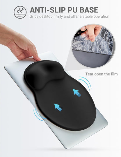 Laborio Ergonomic Mouse Pad with Wrist Rest, Large Mousepad(10.6'' x 9''), Wrist Support Mouse Mat with Non-Slip Base, Pain Relief for Laptop & Computer (Black)