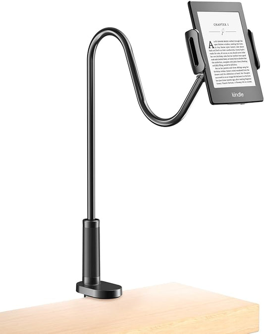 Kefotic Gooseneck Tablet Holder for Kindle Reading in Bed, Hands Free Desk Bedside Lazy Arm Stand for Kindle Accessories, Compatible with iPhone iPad mini