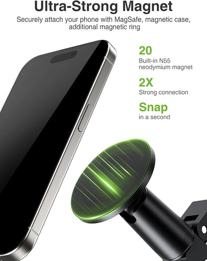 elitehood Magnetic Phone Clamp Mount, Adjustable Phone Holder for Mic Stand/Music Stand/Golf Cart/Treadmill/Stroller/Shopping Cart/Stationary Bike, iPhone Clamp Mount for Magsafe iPhone 16 15 14