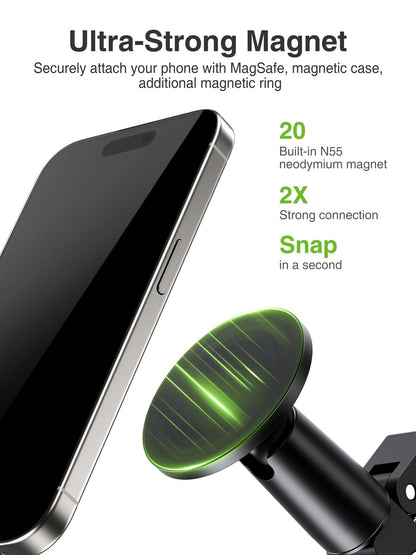 elitehood Magnetic Phone Clamp Mount, Adjustable Phone Holder for Mic Stand/Music Stand/Golf Cart/Treadmill/Stroller/Shopping Cart/Stationary Bike, iPhone Clamp Mount for Magsafe iPhone 16 15 14