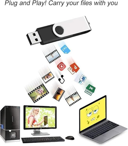 JUANWE 8GB USB Flash Drive 10 Packs, Bulk USB Sticks 2.0 Mutipack Metal Thumb Drive 360° Swivel Design, FAT32 Jump Drives Pen Drive Zip Drives for Data Storage - Black