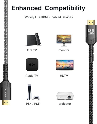 JSAUX 10K HDMI 2.1 Cable 2 Pack 6ft, 48Gbps High Speed HDMI Cord-Black