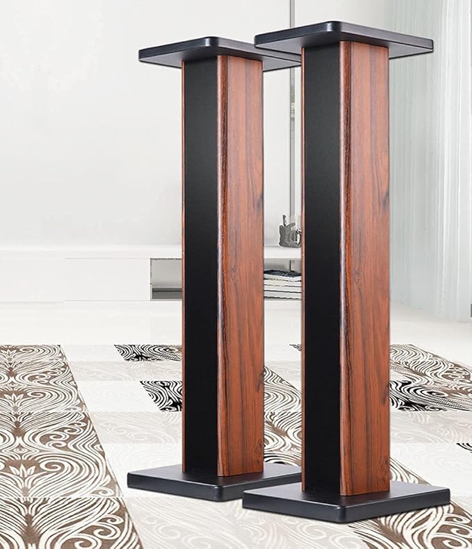 Wood Grain Speaker Stands 36 Inch Universal Floor Speaker Stand Pair Heavy Duty Hollowed Stands for Home Theater Speakers with Sand Filling Tuning Function - Pair