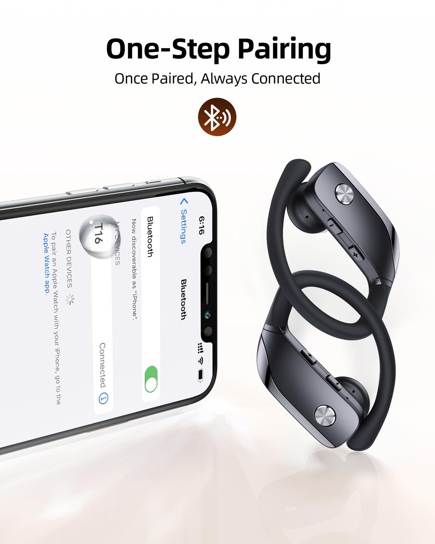 bmanl Wireless Earbuds Bluetooth Headphones Over Ear Hooks Ear Buds with 80H Playtime, LED Power Display, Dual Mic Clear Calls, Sports Wireless Ear Buds Bluetooth Earbuds for Running Gym Workout Black
