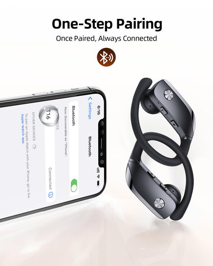 bmanl Wireless Earbuds Bluetooth Headphones Over Ear Hooks Ear Buds with 80H Playtime, LED Power Display, Dual Mic Clear Calls, Sports Wireless Ear Buds Bluetooth Earbuds for Running Gym Workout Black