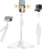 71" Selfie Stick Tripod with Wireless Remote & 2 Fill Lights, Tall Phone Tripod Stand with Quad-Leg Base, Aluminum Alloy White Stick for iPhone, Android, GoPro, Vlogging & Video