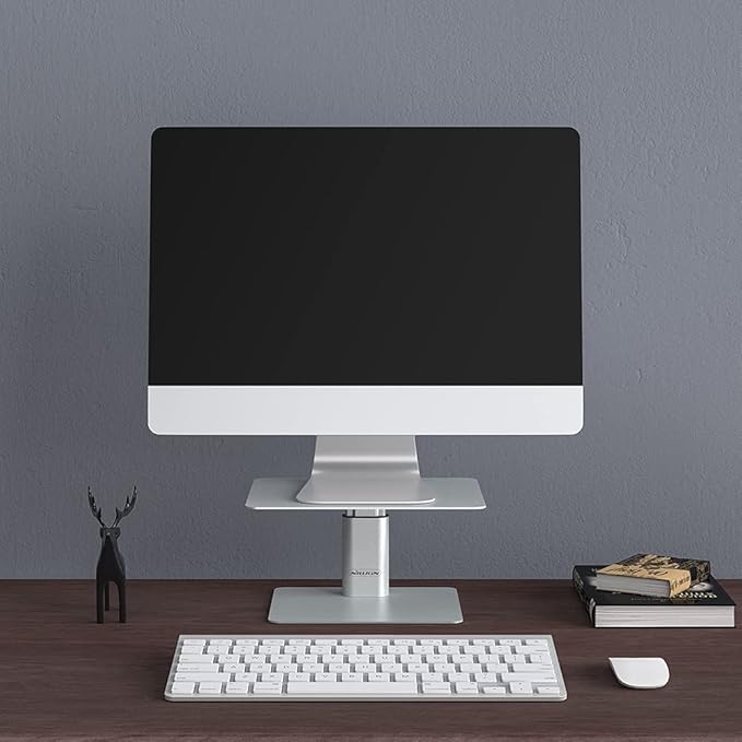 Nillkin Monitor Stand for Desk, Adjustable Height Computer Monitor Stand, Ergonomic Aluminum Computer Stand for Desktop Monitor, iMac,MacBook, Dell, HP, Lenovo and other Screen Display, Silver