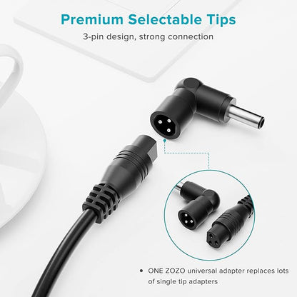 ZOZO Universal Laptop Charger 90W AC Adapter for HP Dell Gateway Toshiba Lenovo Acer ASUS Samsung Sony Ultrabook Chromebook DC Output 12V 15V 18.5V 19V 19.5V 20V Power Supply Cord with 19 Tips