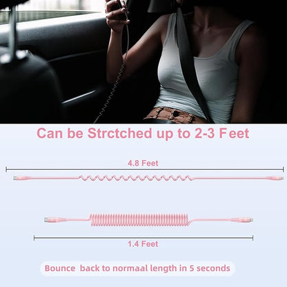 KIYODA USB C to Lightning Cable 3FTfor Car, Coiled iPhone Charger Fast Charging Short USBC Lightning iPhone Cord for iPhone14/13/12/11 Pro Max/iPad/CarPlay- 2Pack Pink