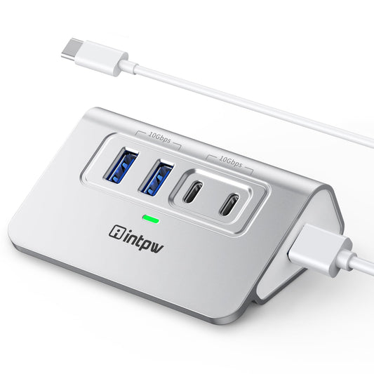 Intpw USB 3.2 Hub,Aluminum 4 Port USB Splitter 10Gbps with 2 USB C/USB A 3.2 Data Ports, 3.3ft Cable, USB HUB for PC/Laptop/Xbox/FlashDrive/Printer/Camera/Keyborad/Mouse