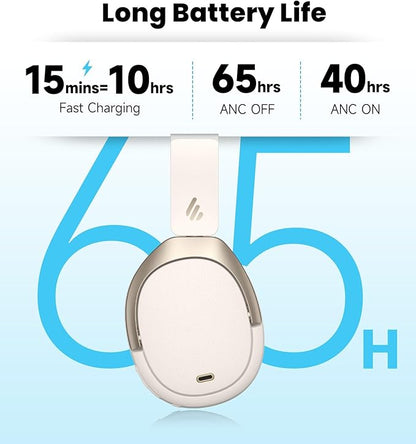 Edifier W80 Over Ear Headphones with -49dB Active Noise Cancelling, LDAC Hi-Res Wired & Wireless, AI Clear Call, Fast Charging, Multipoint Connection, Bluetooth V5.4 - Ivory