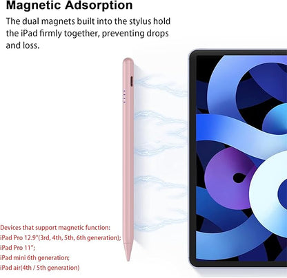 Stylus Pen for iPad 9th&10th - Fast Charge for iPad Pencil Palm Rejection Active Pen Compatible with (2018-2025) Apple iPad 6/7/8/9/10/11(A16), iPad Pro 11"/12.9"/M4, Mini 5/6, Air 3/4/5/M2/M3 (Pink)