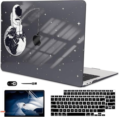Compatible with MacBook Air 13 inch Case M1 A2337 A2179 A1932 Cover 2021 2020 2019 2018 Release with Retina Display & Touch ID, Crystal Black Pattern Plastic Hard Shell Case, Astronaut Earth