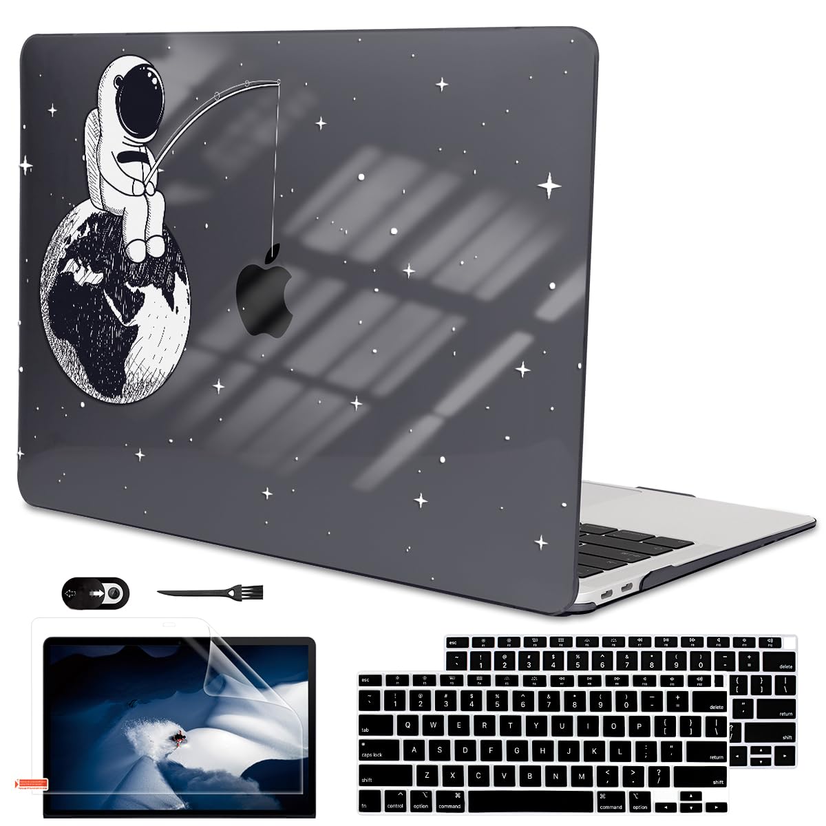 LCMOCICO for MacBook Air 13 inch Case 2020 2019 2018 Release M1 A2337 A2179 A1932, Glitter Crystal Pritned Pattern Hard Case Cover for Mac Air 13.3" Retina Display Touch ID, Astronauts & Spacecraft