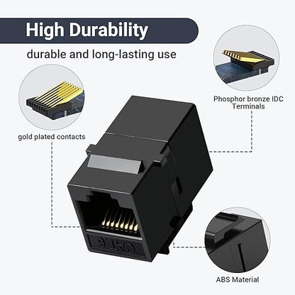 Cat6 RJ45 Keystone Coupler 25-Pack, Ethernet Coupler Female to Female, Ethernet Cable Extender UTP Inline Cat6 Keystone Jacks for Wall Plates & Patch Panels – Black
