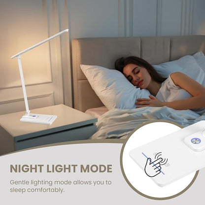 TECHNOVA LED Desk Lamp with 5 Color Temperatures | Sliding Stepless Dimming & One-Touch Timer | Foldable & Portable Design for Office/Study/Nail Art | Four-Axis Rotation for Small Desks
