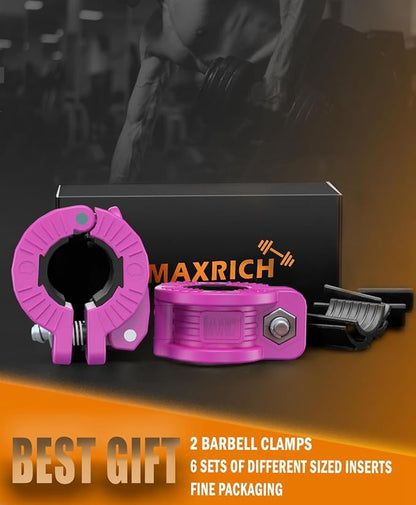 MAXRICH Barbell Clamp 1 inch Multiple Sizes & Adjustable Weight Clips for Quick Release Barbell Collars