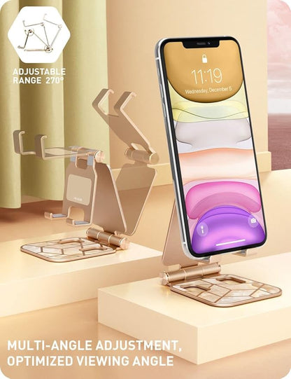 i-Blason Cell Phone Stand for Desk, Cell Phone Holder, Fits All Smart Phones, iPhone 16 15 14 13 Pro Max, Foldable Phone Stand Holder, Gold