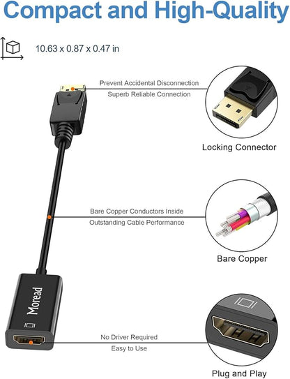 4K DisplayPort (DP) to HDMI Adapter, 5 Pack, Uni-Directional Gold-Plated Display Port Computer to HDMI Screen Converter (Male to Female) Compatible with HP, Dell, Lenovo & More, Passive - Black