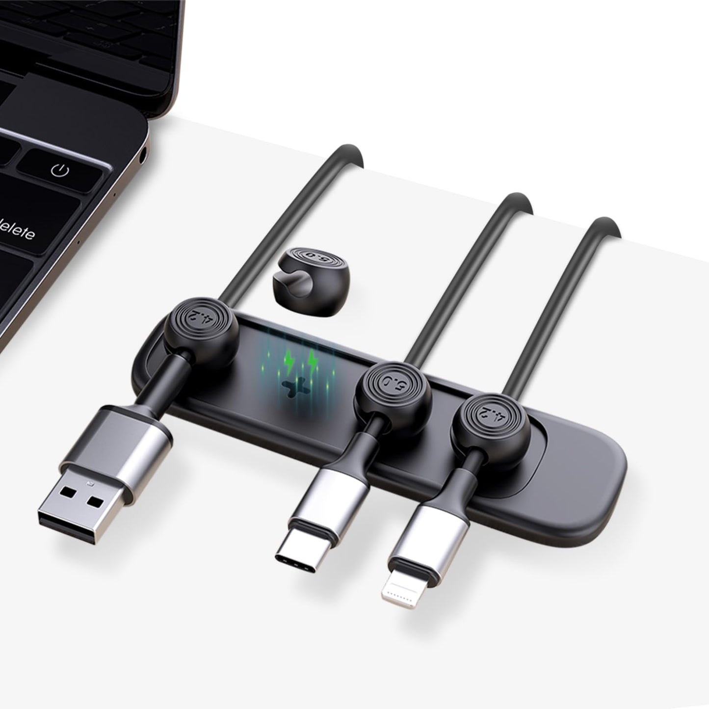 Wanheart Magnetic Cable Management, Cord Holder for Desk, 2 Sizes (4.2mm & 5mm), Multipurpose Magnetic Wire Clips for Lightning, USB-C, Micro Cables – Stick to Metal, Wood, or Glass (Basic Set)