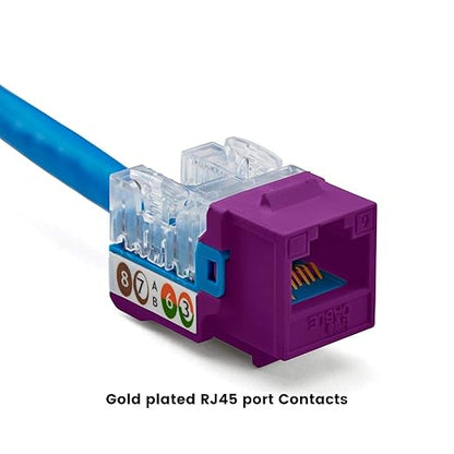 trueCABLE Cat6 Keystone Jack, Unshielded (UTP), 90 Degree Punch-Down, PoE++ (4PPoE) 100W, UL Listed, ETL Verified, ANSI/TIA Certified, Modular RJ45 Female, Purple, 12 Pack