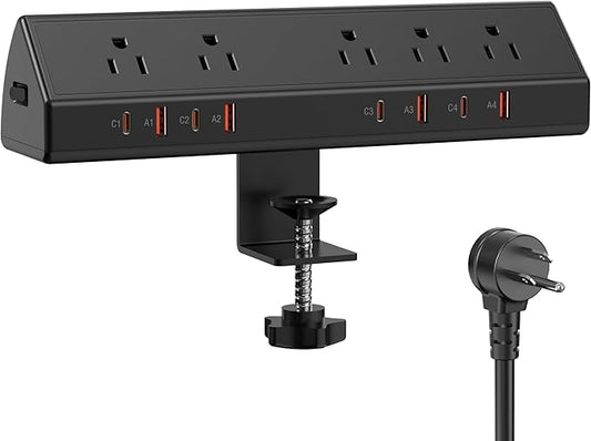 Jgstkcity Desk Clamp Power Strip USB C 65W,8 USB,10FT Cable,Black